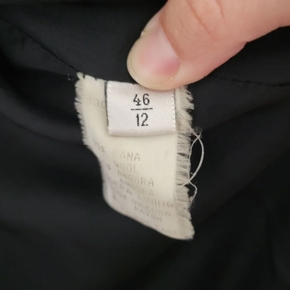 An Fere Women's‎ Black Wool Angora Collared Lined Coat Made in Italy Sz 46 US 12